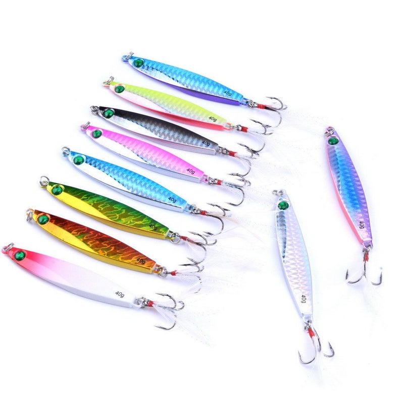 Aorace 10pcs 8.7cm/40g Saltwater Fishing Casting Metal Jig Shore and Boat Jigging Lure Bait Fishing Lures Hard Spoon Treble Hooks Tackle Salmon Bass - Image 1